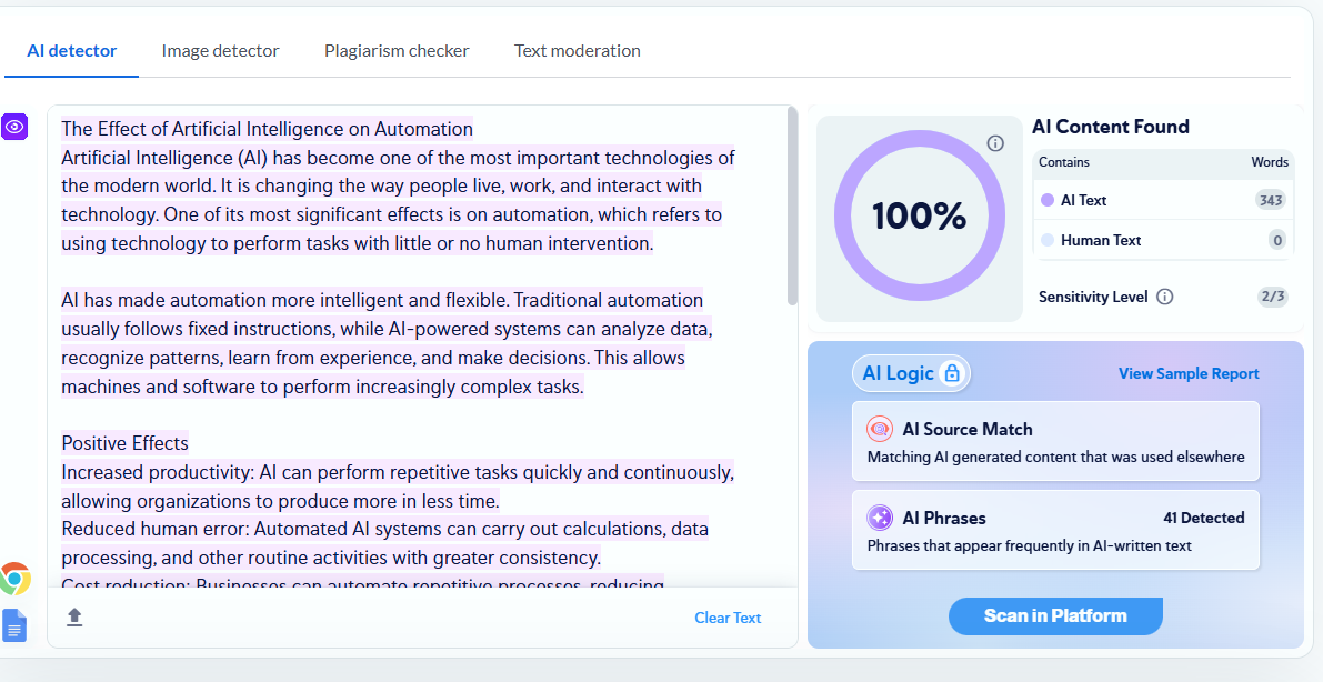 Copyleaks AI Analysis